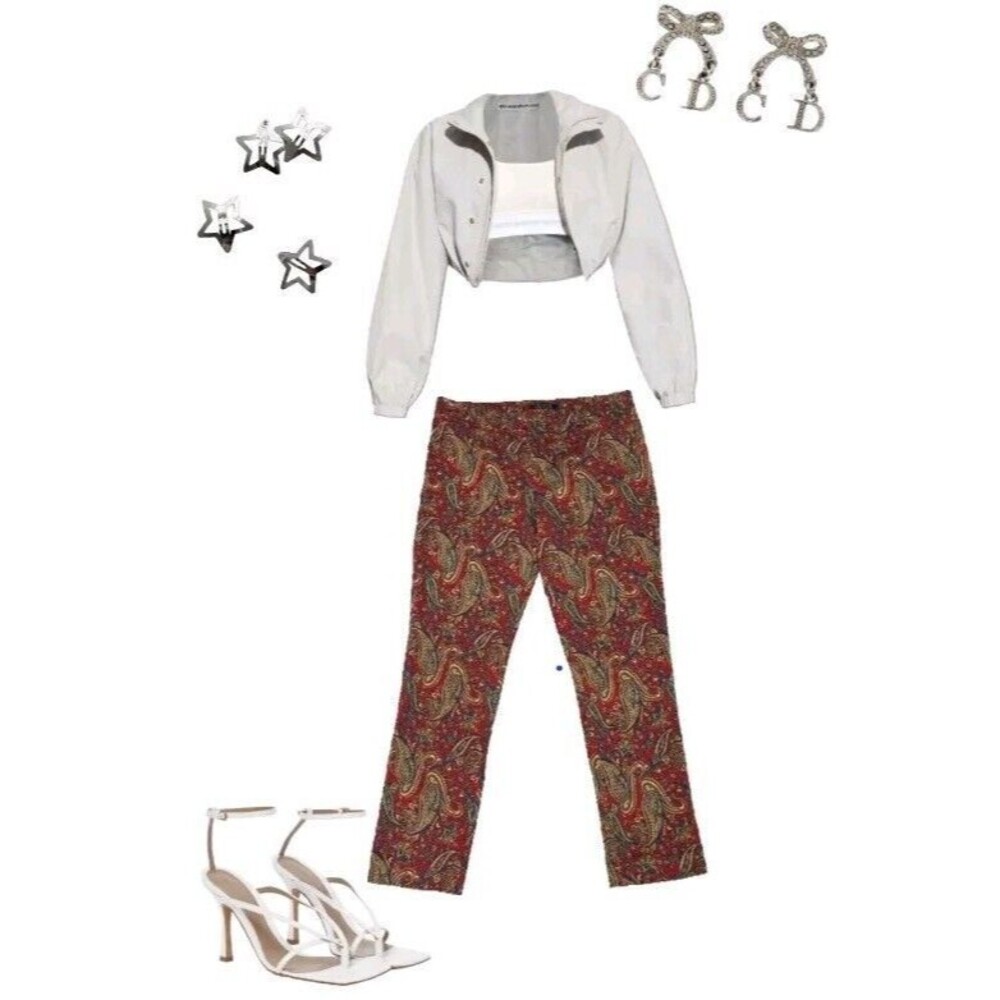 Lauren Ralph Lauren Pants Women Size 8 Paisley Pattern Deep Red - Picture 1 of 8